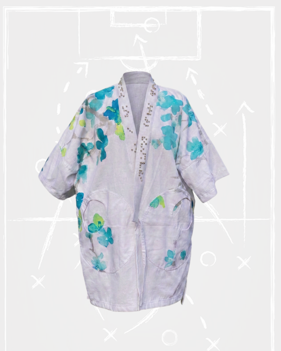 Teal Blossom Braille Kimono