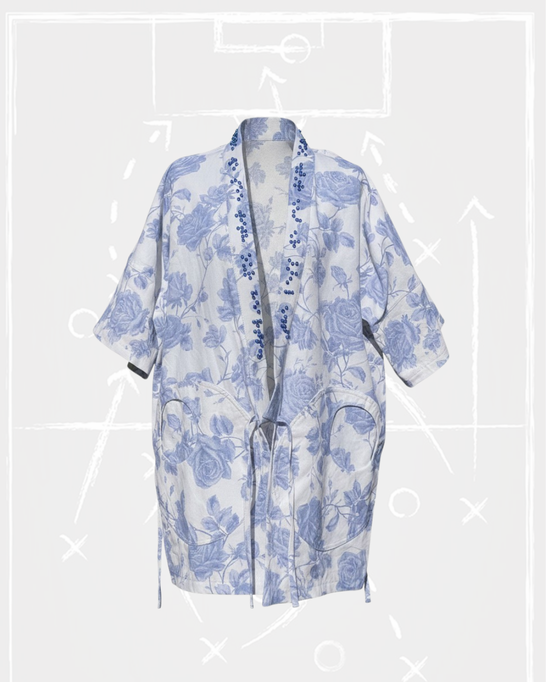 Blue Rose Toile Braille Kimono