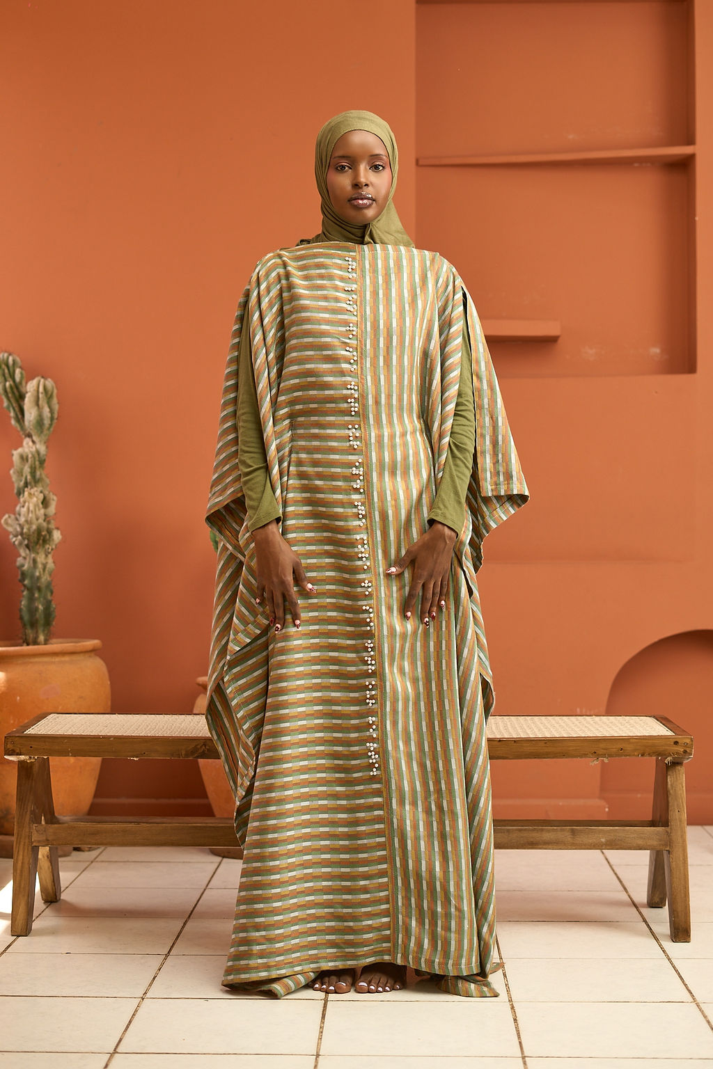 Warii Kaftan Long Green checked